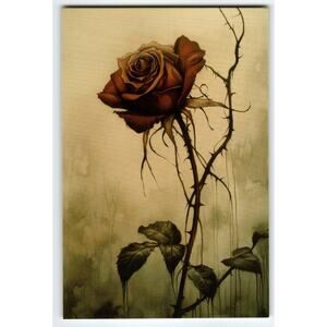 Vintage Photochrome Postcard Brown Rose with Thorns 5.5x4 in